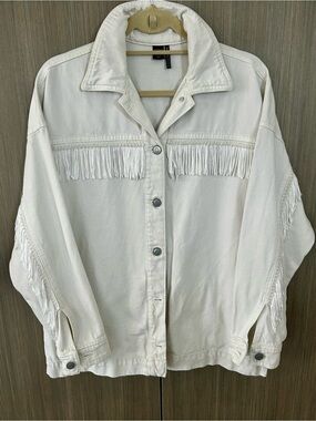 Icone By Simons White Fringe Denim Jacket